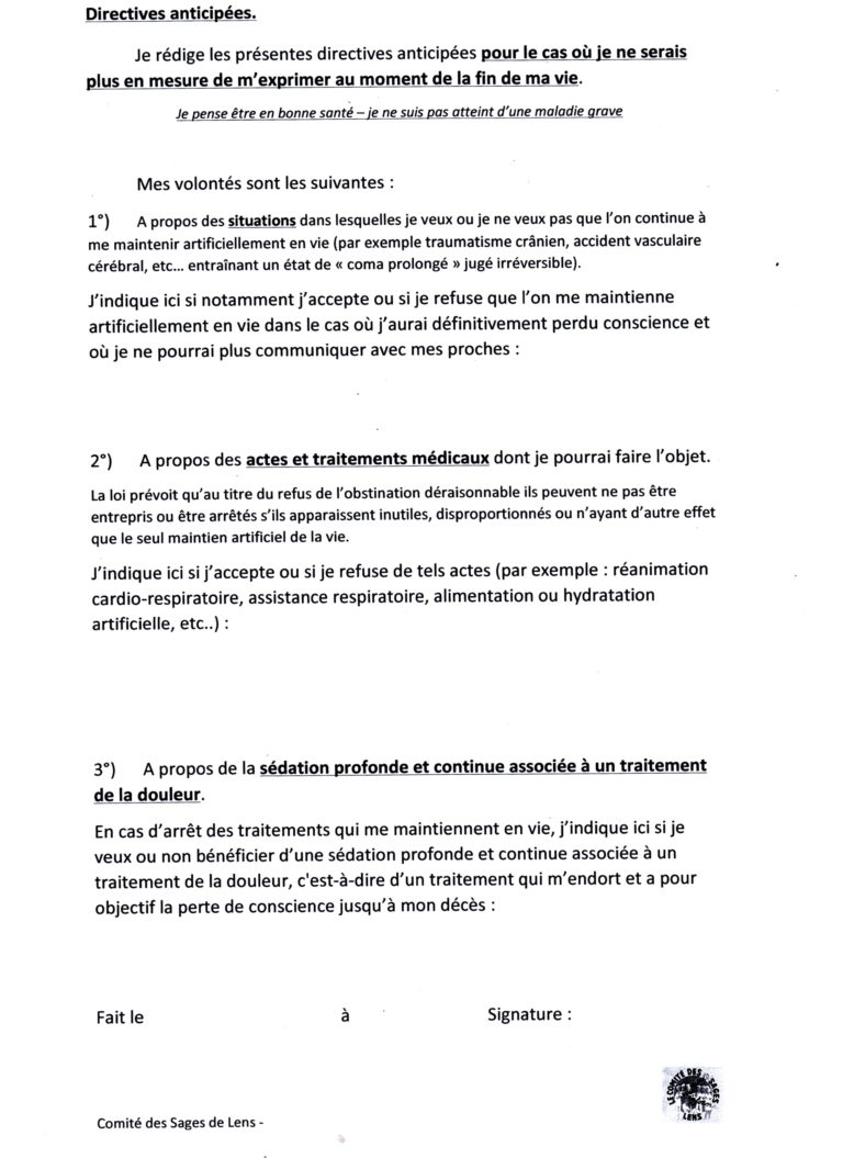 #Modèle B : Directives Anticipées | Association Comité Des Sages De Lens